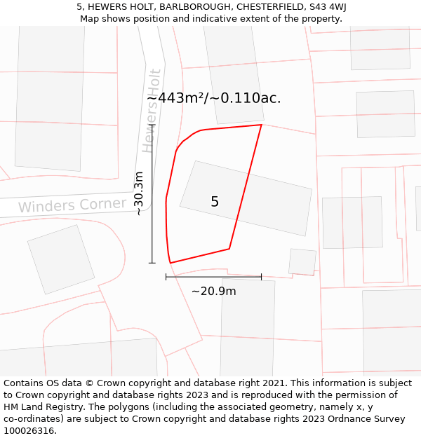 5, HEWERS HOLT, BARLBOROUGH, CHESTERFIELD, S43 4WJ: Plot and title map