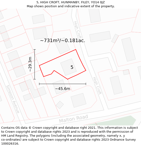 5, HIGH CROFT, HUNMANBY, FILEY, YO14 0JZ: Plot and title map