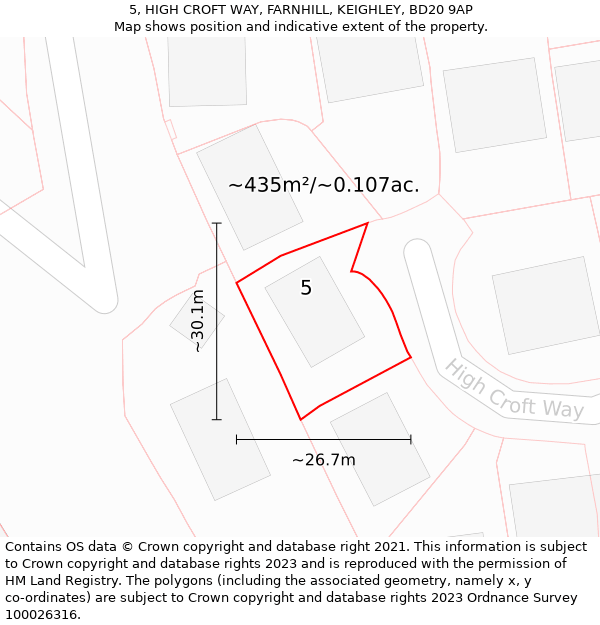 5, HIGH CROFT WAY, FARNHILL, KEIGHLEY, BD20 9AP: Plot and title map