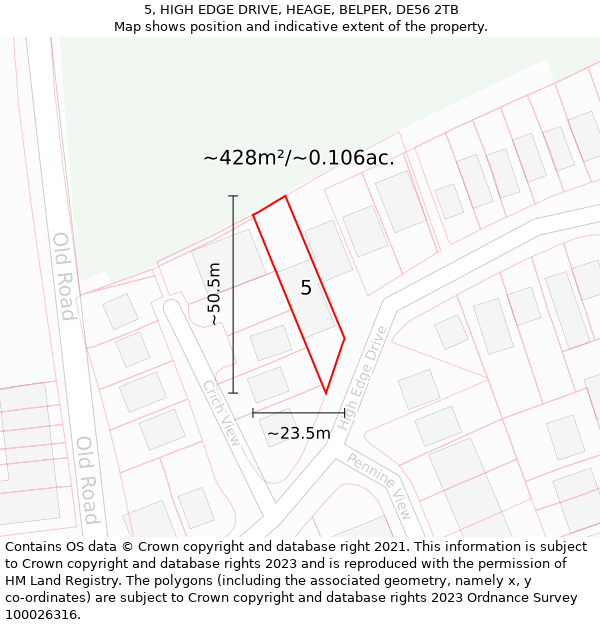 5, HIGH EDGE DRIVE, HEAGE, BELPER, DE56 2TB: Plot and title map