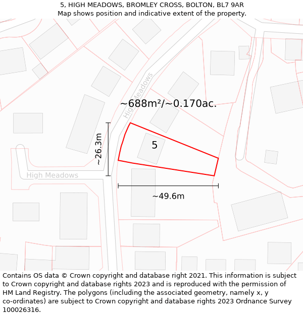5, HIGH MEADOWS, BROMLEY CROSS, BOLTON, BL7 9AR: Plot and title map