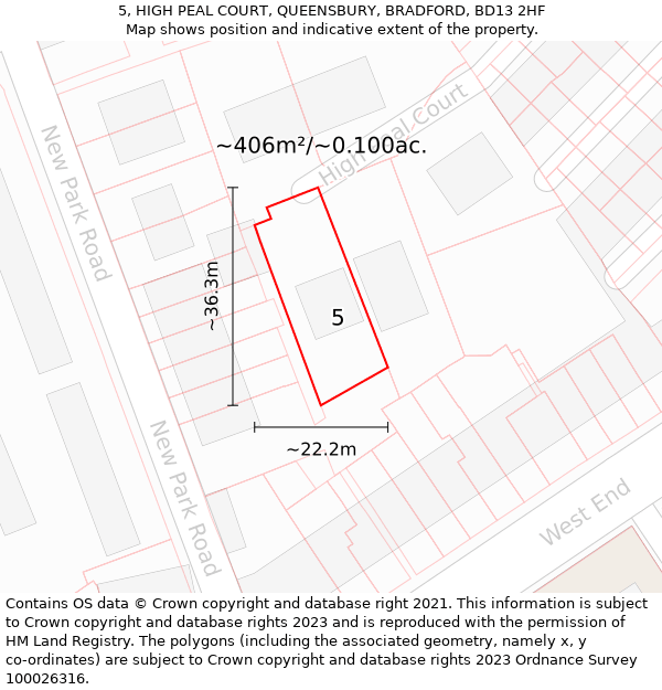 5, HIGH PEAL COURT, QUEENSBURY, BRADFORD, BD13 2HF: Plot and title map