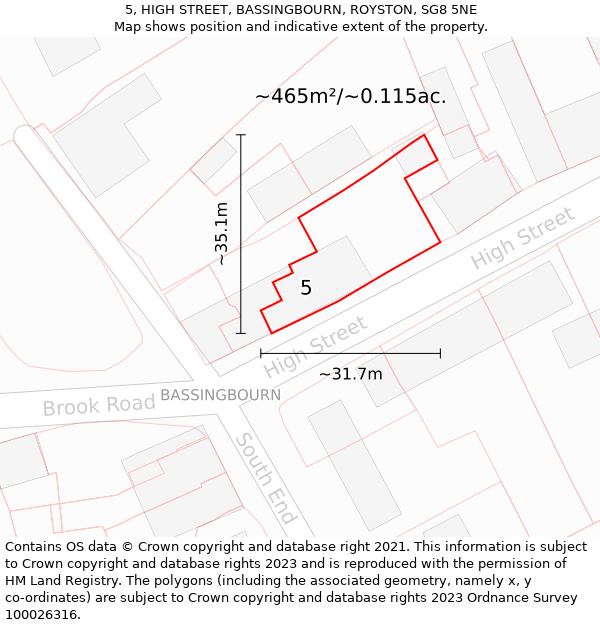 5, HIGH STREET, BASSINGBOURN, ROYSTON, SG8 5NE: Plot and title map