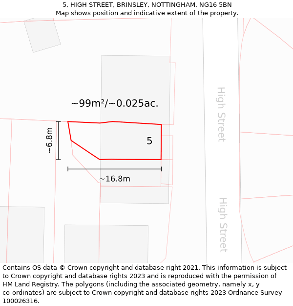 5, HIGH STREET, BRINSLEY, NOTTINGHAM, NG16 5BN: Plot and title map