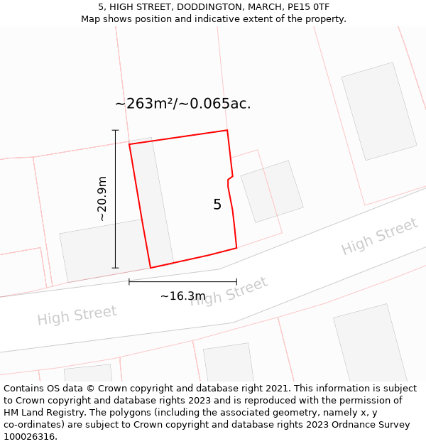 5, HIGH STREET, DODDINGTON, MARCH, PE15 0TF: Plot and title map