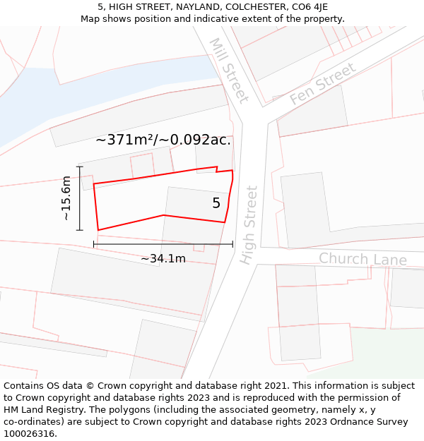 5, HIGH STREET, NAYLAND, COLCHESTER, CO6 4JE: Plot and title map