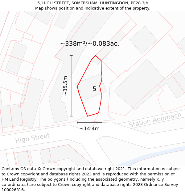 5, HIGH STREET, SOMERSHAM, HUNTINGDON, PE28 3JA: Plot and title map