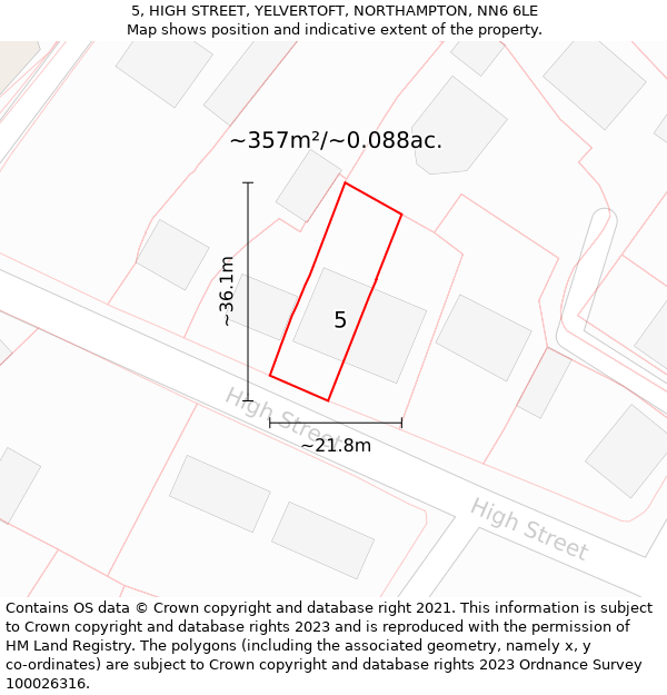 5, HIGH STREET, YELVERTOFT, NORTHAMPTON, NN6 6LE: Plot and title map