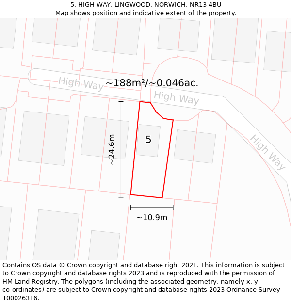 5, HIGH WAY, LINGWOOD, NORWICH, NR13 4BU: Plot and title map
