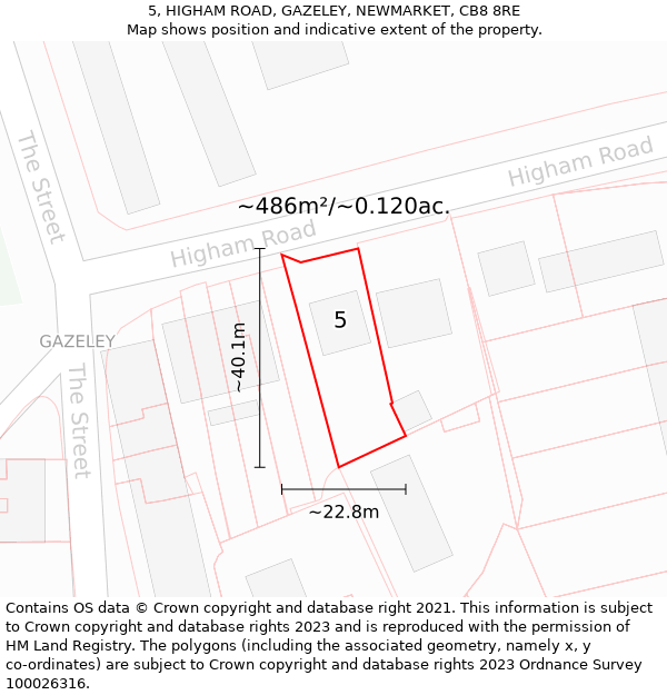 5, HIGHAM ROAD, GAZELEY, NEWMARKET, CB8 8RE: Plot and title map