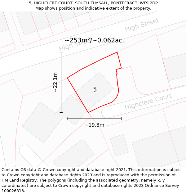 5, HIGHCLERE COURT, SOUTH ELMSALL, PONTEFRACT, WF9 2DP: Plot and title map