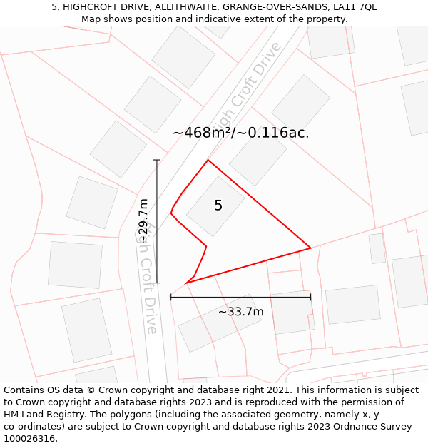 5, HIGHCROFT DRIVE, ALLITHWAITE, GRANGE-OVER-SANDS, LA11 7QL: Plot and title map