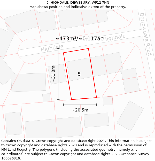 5, HIGHDALE, DEWSBURY, WF12 7NN: Plot and title map