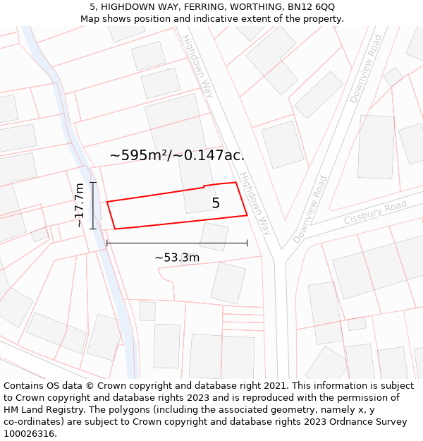 5, HIGHDOWN WAY, FERRING, WORTHING, BN12 6QQ: Plot and title map