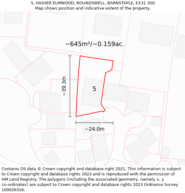 5, HIGHER ELMWOOD, ROUNDSWELL, BARNSTAPLE, EX31 3SG: Plot and title map