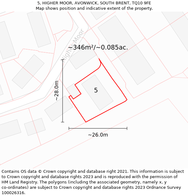 5, HIGHER MOOR, AVONWICK, SOUTH BRENT, TQ10 9FE: Plot and title map