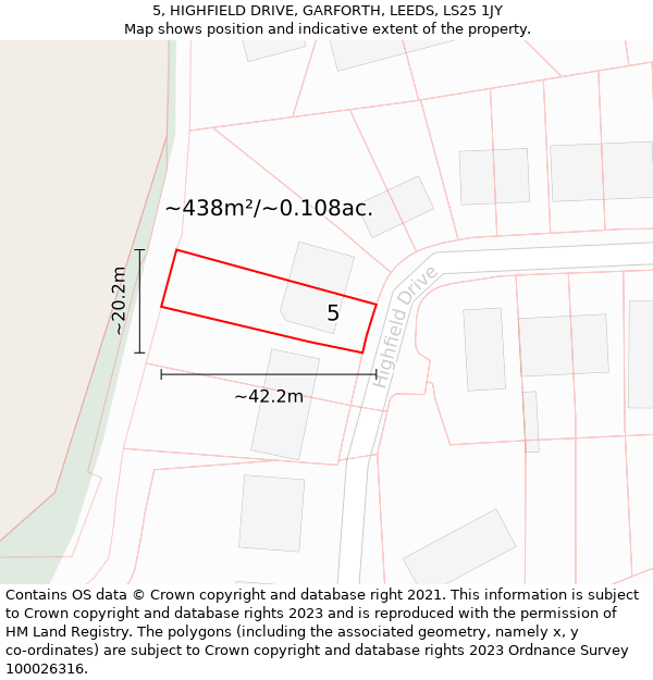 5, HIGHFIELD DRIVE, GARFORTH, LEEDS, LS25 1JY: Plot and title map