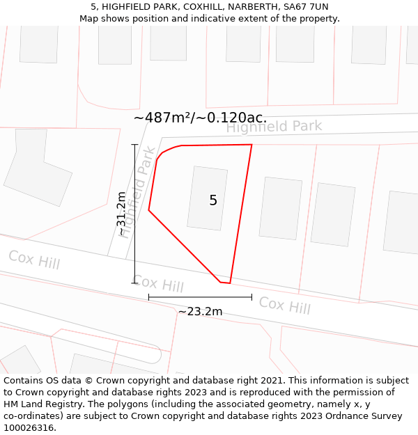 5, HIGHFIELD PARK, COXHILL, NARBERTH, SA67 7UN: Plot and title map