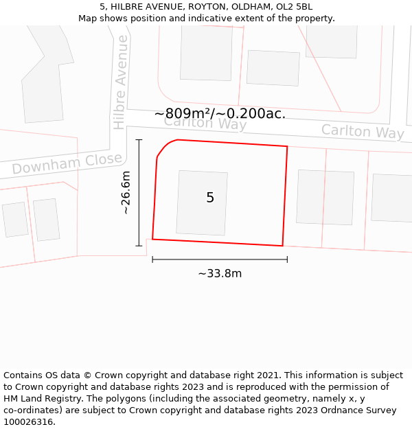 5, HILBRE AVENUE, ROYTON, OLDHAM, OL2 5BL: Plot and title map