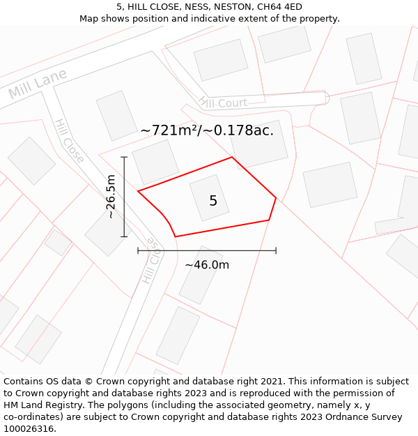 5, HILL CLOSE, NESS, NESTON, CH64 4ED: Plot and title map