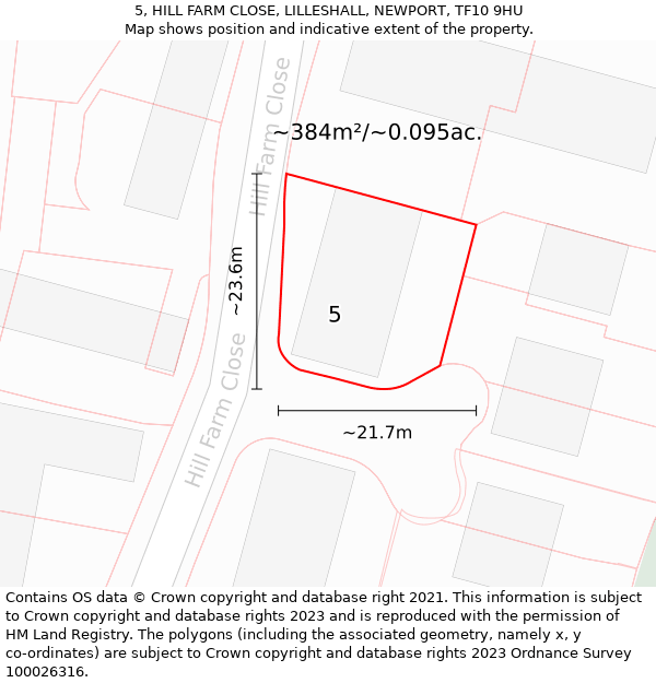 5, HILL FARM CLOSE, LILLESHALL, NEWPORT, TF10 9HU: Plot and title map