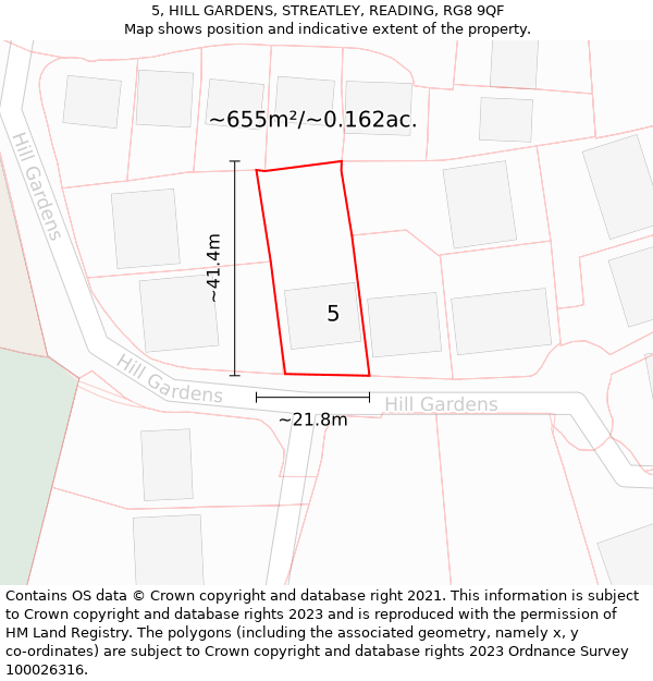 5, HILL GARDENS, STREATLEY, READING, RG8 9QF: Plot and title map