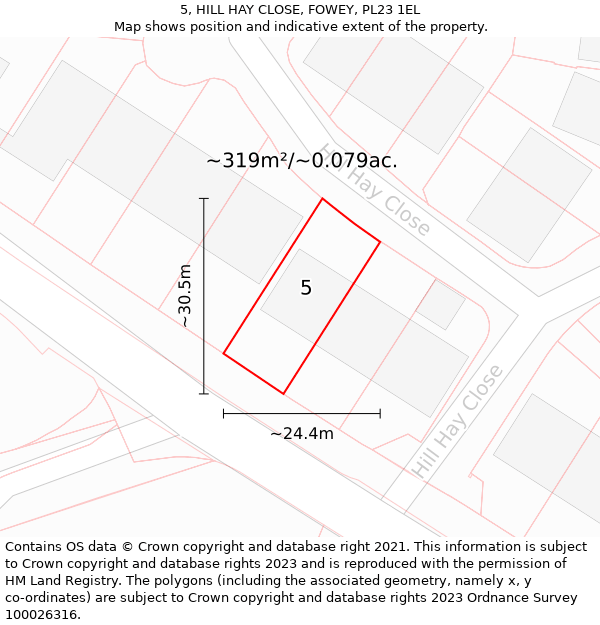 5, HILL HAY CLOSE, FOWEY, PL23 1EL: Plot and title map