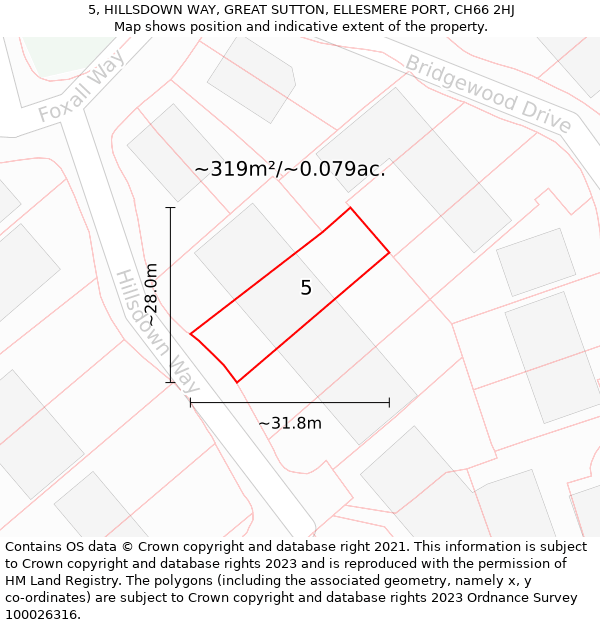 5, HILLSDOWN WAY, GREAT SUTTON, ELLESMERE PORT, CH66 2HJ: Plot and title map