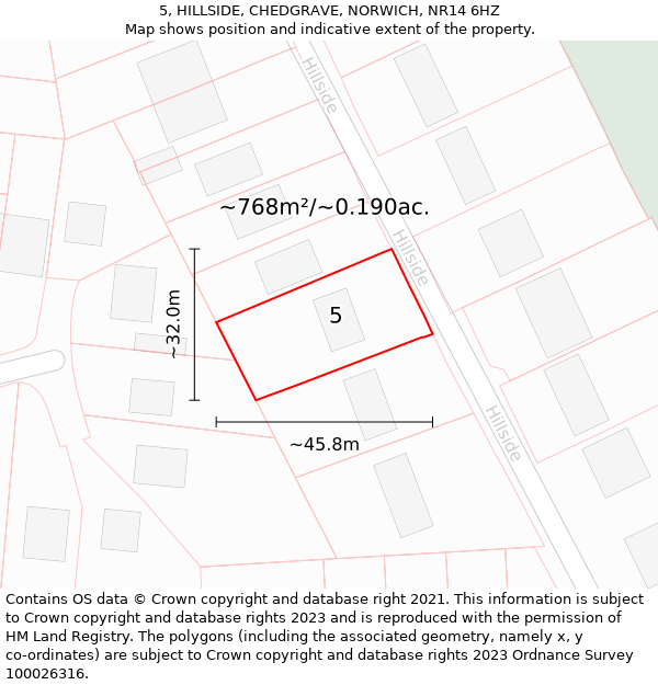 5, HILLSIDE, CHEDGRAVE, NORWICH, NR14 6HZ: Plot and title map