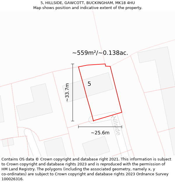 5, HILLSIDE, GAWCOTT, BUCKINGHAM, MK18 4HU: Plot and title map