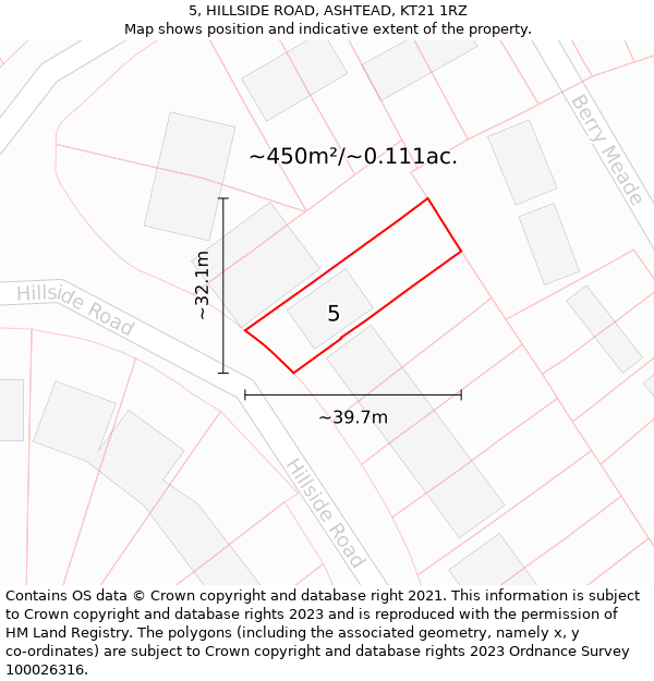 5, HILLSIDE ROAD, ASHTEAD, KT21 1RZ: Plot and title map