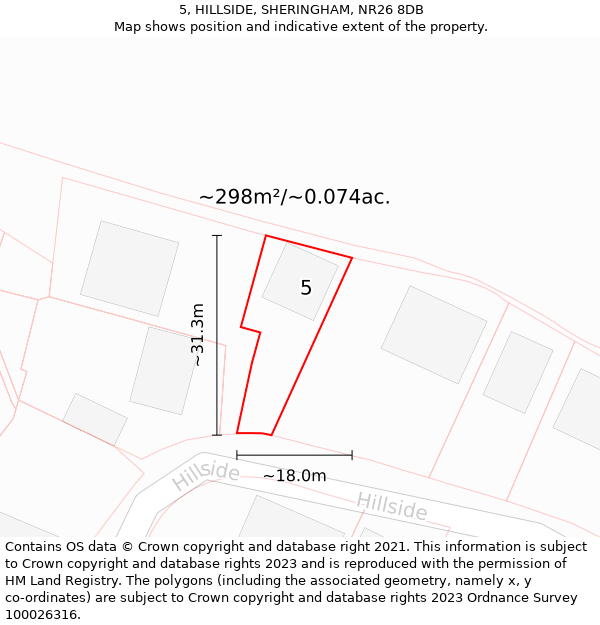 5, HILLSIDE, SHERINGHAM, NR26 8DB: Plot and title map