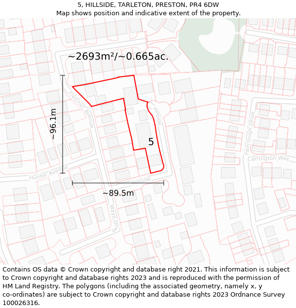 5, HILLSIDE, TARLETON, PRESTON, PR4 6DW: Plot and title map