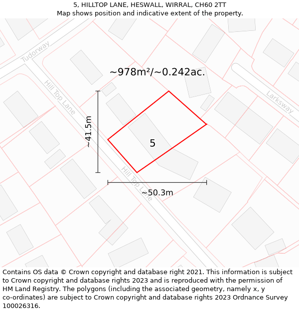 5, HILLTOP LANE, HESWALL, WIRRAL, CH60 2TT: Plot and title map