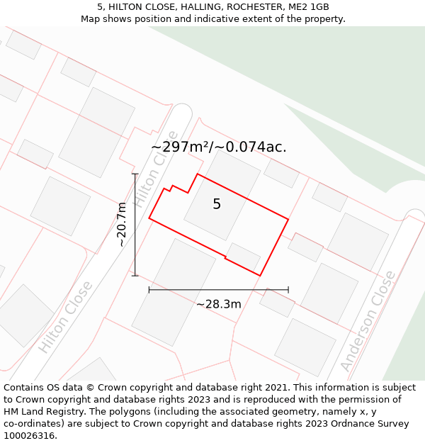 5, HILTON CLOSE, HALLING, ROCHESTER, ME2 1GB: Plot and title map