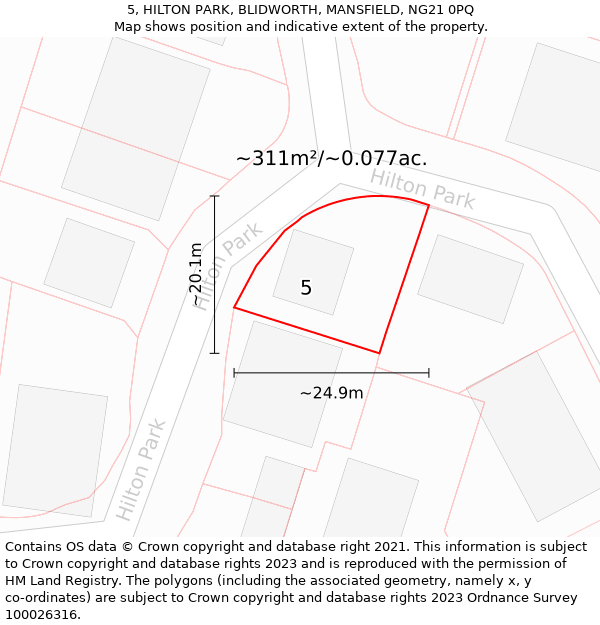 5, HILTON PARK, BLIDWORTH, MANSFIELD, NG21 0PQ: Plot and title map