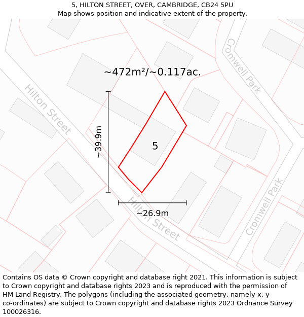 5, HILTON STREET, OVER, CAMBRIDGE, CB24 5PU: Plot and title map
