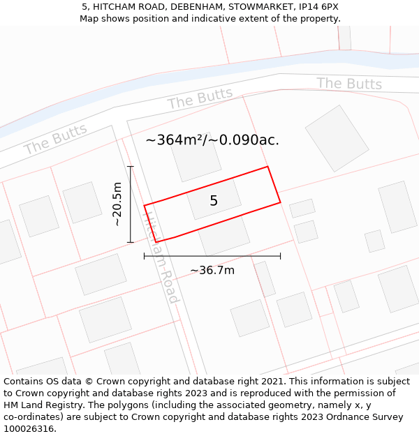 5, HITCHAM ROAD, DEBENHAM, STOWMARKET, IP14 6PX: Plot and title map