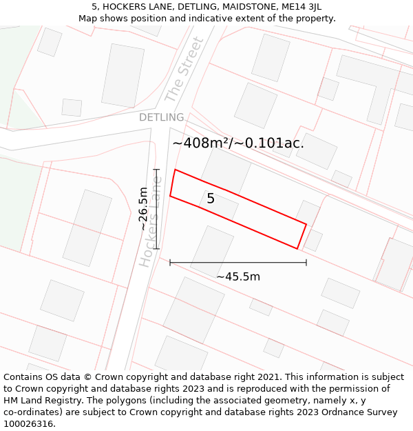5, HOCKERS LANE, DETLING, MAIDSTONE, ME14 3JL: Plot and title map