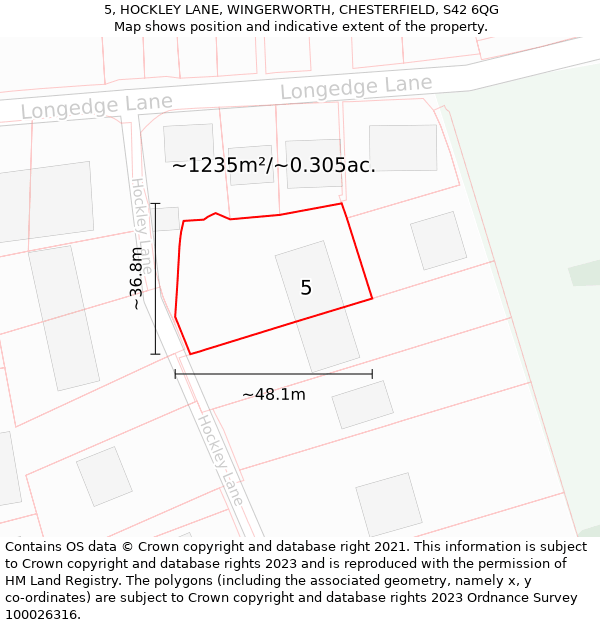 5, HOCKLEY LANE, WINGERWORTH, CHESTERFIELD, S42 6QG: Plot and title map