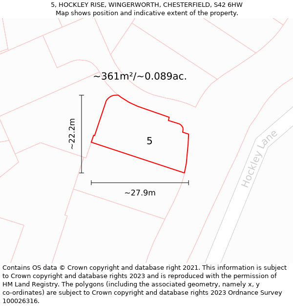 5, HOCKLEY RISE, WINGERWORTH, CHESTERFIELD, S42 6HW: Plot and title map