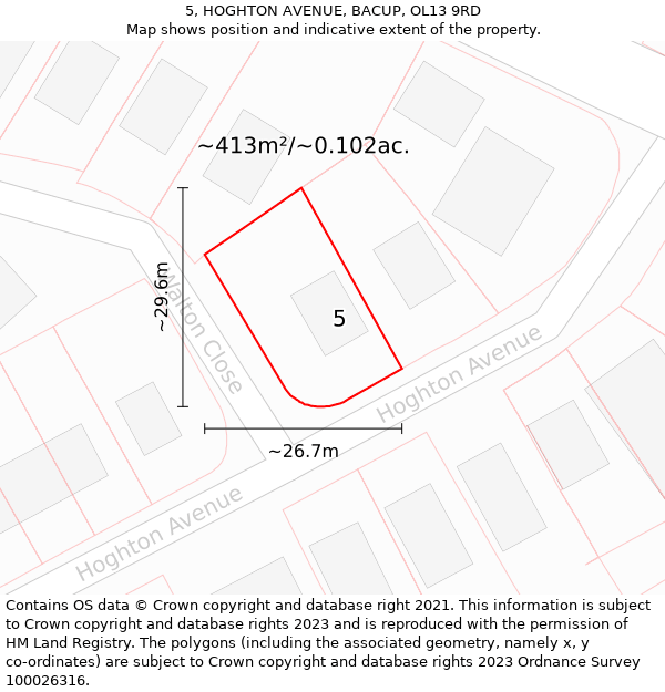 5, HOGHTON AVENUE, BACUP, OL13 9RD: Plot and title map