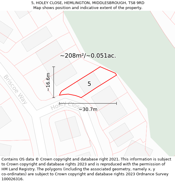 5, HOLEY CLOSE, HEMLINGTON, MIDDLESBROUGH, TS8 9RD: Plot and title map