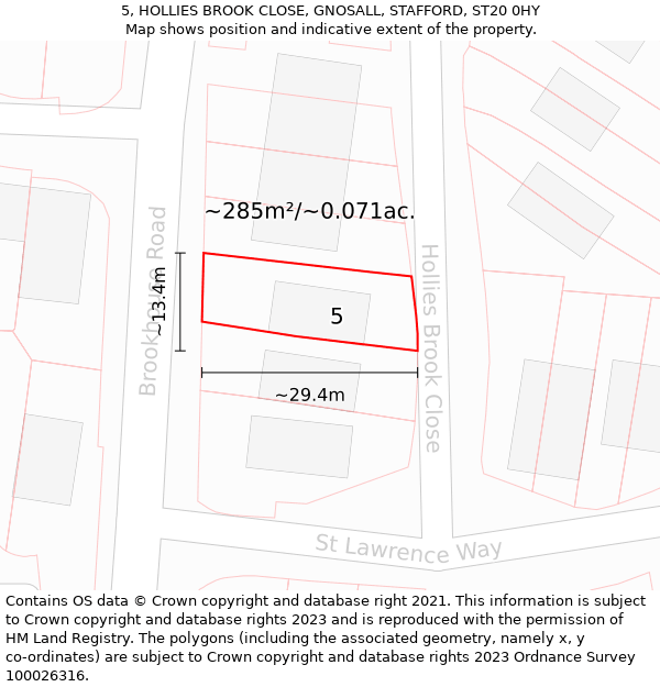 5, HOLLIES BROOK CLOSE, GNOSALL, STAFFORD, ST20 0HY: Plot and title map