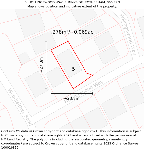 5, HOLLINGSWOOD WAY, SUNNYSIDE, ROTHERHAM, S66 3ZN: Plot and title map