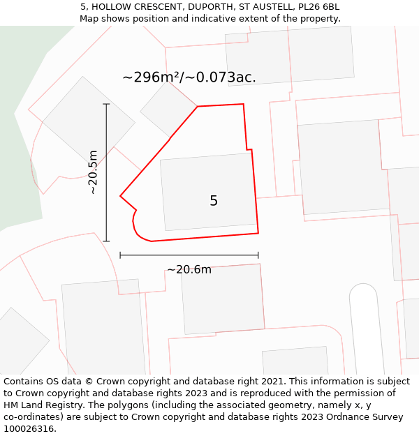 5, HOLLOW CRESCENT, DUPORTH, ST AUSTELL, PL26 6BL: Plot and title map