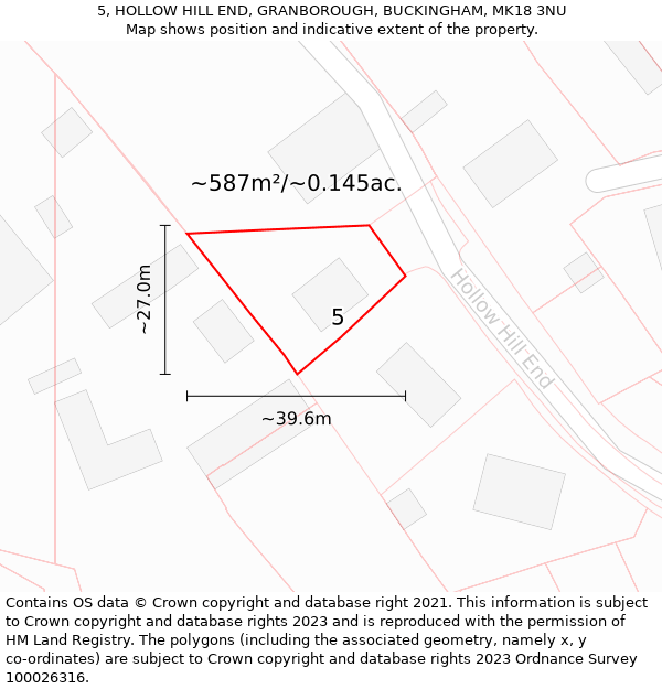 5, HOLLOW HILL END, GRANBOROUGH, BUCKINGHAM, MK18 3NU: Plot and title map