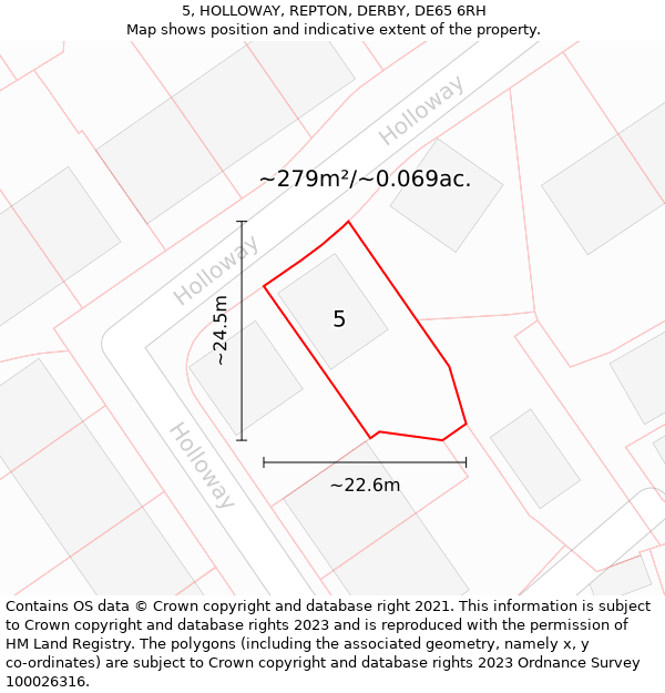 5, HOLLOWAY, REPTON, DERBY, DE65 6RH: Plot and title map