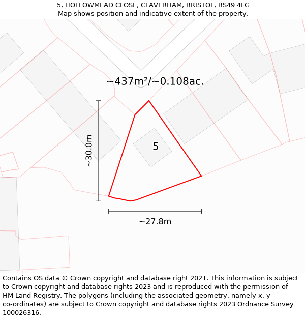 5, HOLLOWMEAD CLOSE, CLAVERHAM, BRISTOL, BS49 4LG: Plot and title map