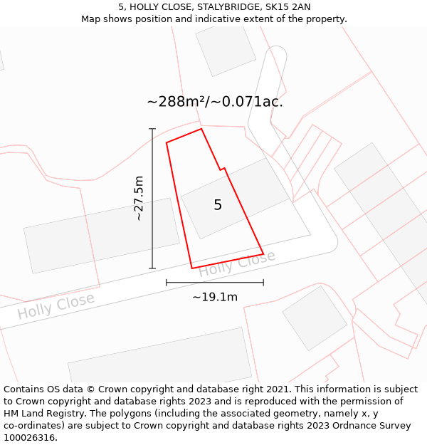 5, HOLLY CLOSE, STALYBRIDGE, SK15 2AN: Plot and title map